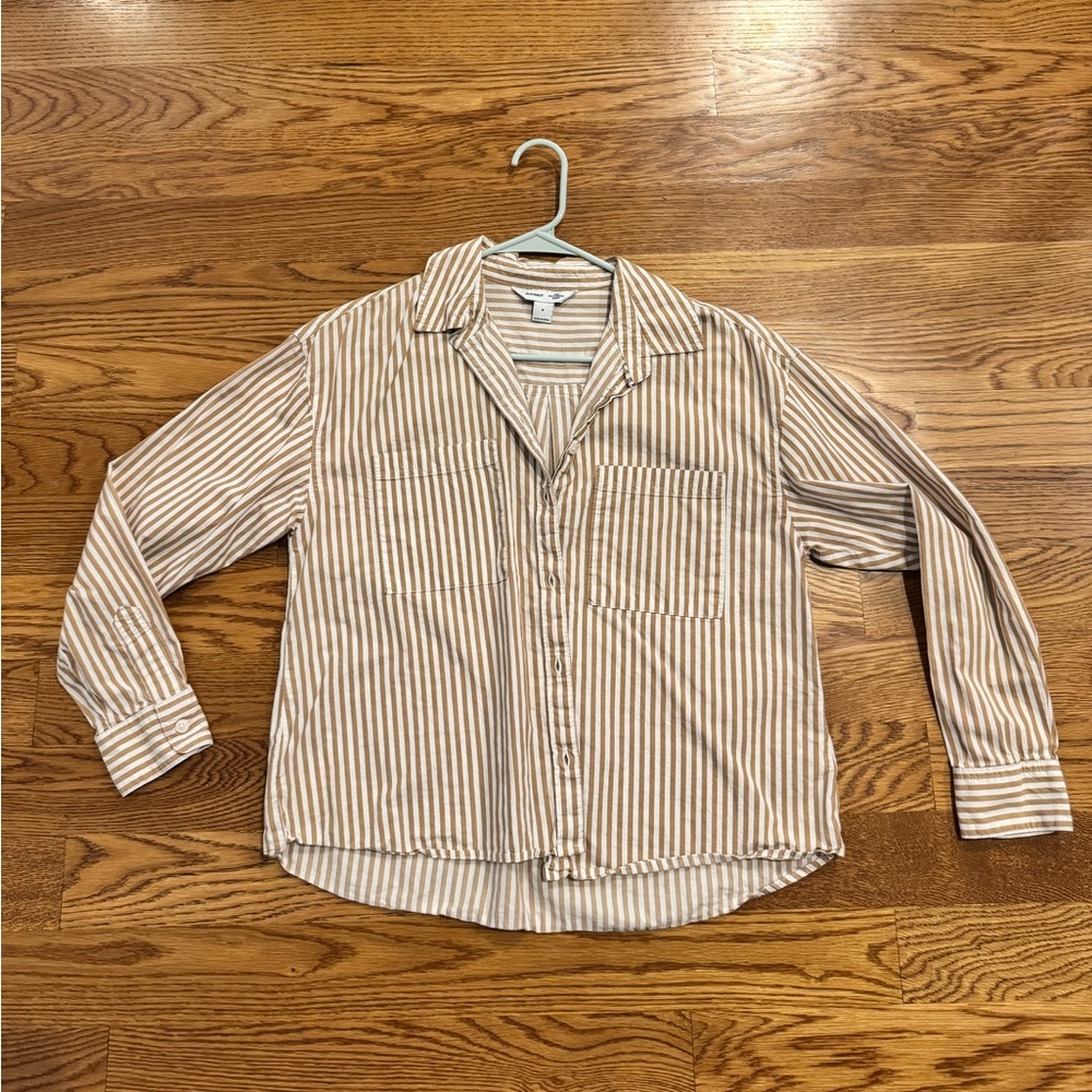 Old Navy Striped Beige Button Down Shirt
